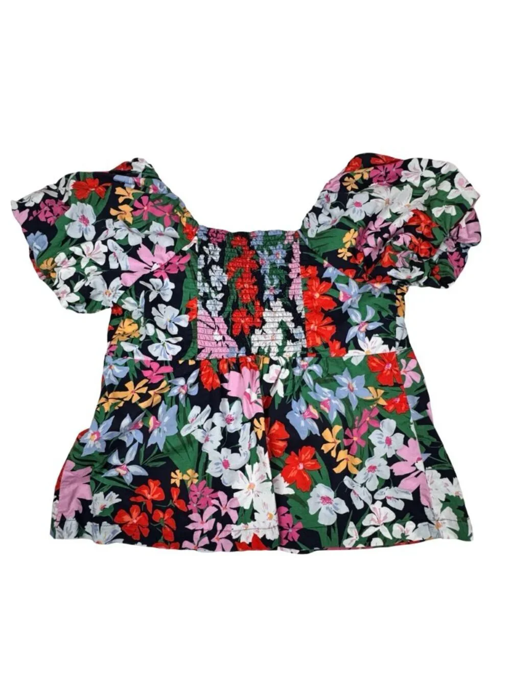 Old Navy Cotton Floral Babydoll Top Sz L Puff Sleeve Cottage Coquette